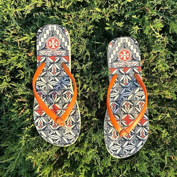 Tory Burch Women’s Rubber Flip Flops Size 9 Orange - Picture 4 of 13